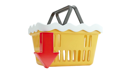 Yellow Shopping Basket with Red Down Arrow