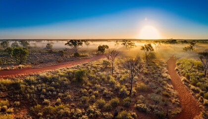 Dawn Mist In The Australian Outback Darwin Northern Territory