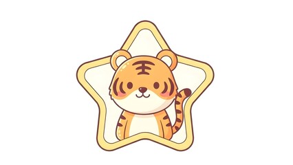 Obraz premium Cute tiger cub wearing scarf inside star shape cartoon