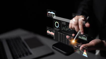 A financial and marketing KPI dashboard for business analytics and strategy. A report showing profit, revenue, and customer conversion rate data. Motif