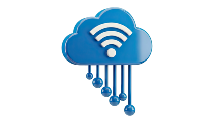 Blue Cloud with Wi-Fi Symbol and Data Droplets