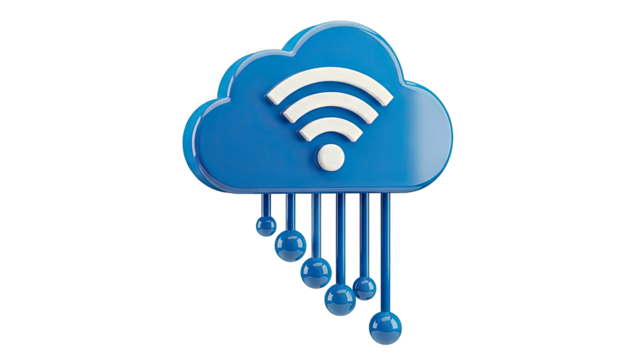 Blue Cloud with Wi-Fi Symbol and Data Droplets - Powered by Adobe