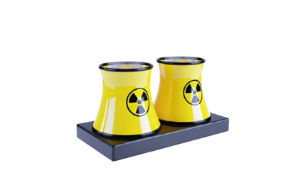 Two Yellow Cooling Towers with Radiation Symbols