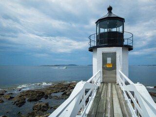 Marshall Point Lighthouse in Port Clyde ME in early summer June 2025 almost completed construction from storm damage