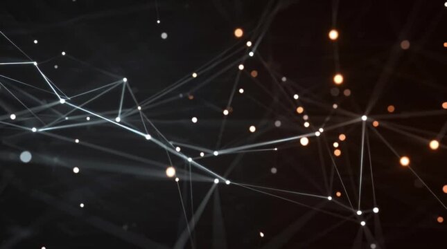 A complex network of interconnected nodes and lines against a dark background, viewed from a distant perspective, illustrating connections and relationships