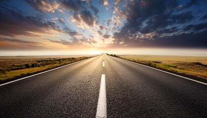Endless Asphalt Road Disappearing Into The Horizon Under A Hazy Sky