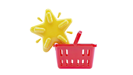 Yellow star with pills and red shopping basket