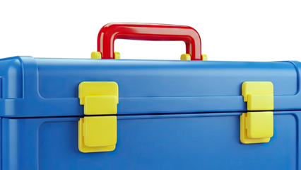 Blue Toolbox with Red Handle and Yellow Clasps
