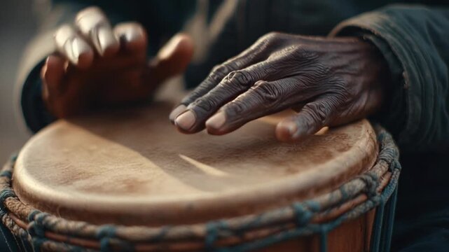 Percussionist playing bongo drums during a live rhythmic session