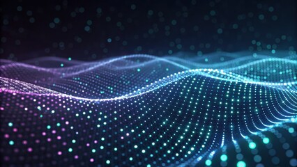 A vibrant digital wave of colorful dots creates a mesmerizing visual effect, representing data flow or sound waves in a modern abstract design.