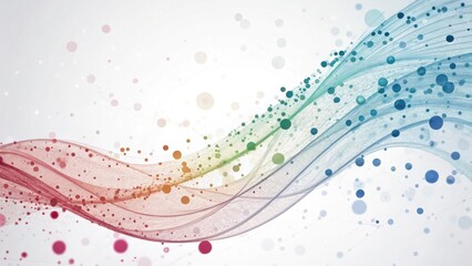 A vibrant abstract design featuring flowing lines and colorful dots, creating a sense of movement and fluidity against a light background.