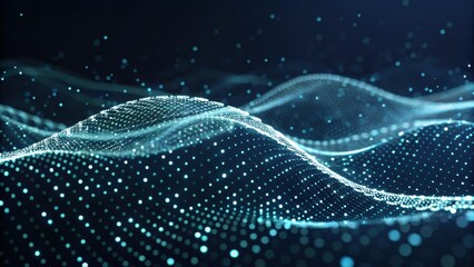 A dynamic visualization of flowing waves made of luminous dots, showcasing abstract patterns and depth in a dark background.