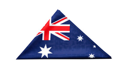 Australian flag folded into triangular shape with white stars and red cross on blue background