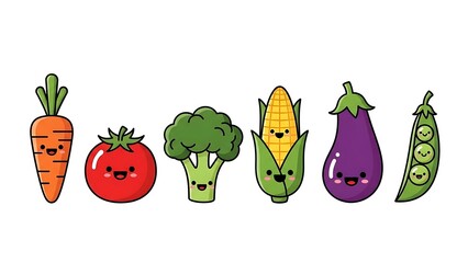 Cartoon Vegetables with Happy Faces Illustration.
