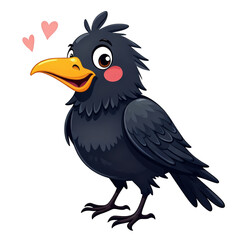Obraz premium Happy cute cartoon crow character feeling love. This whimsical bird illustration has friendly, cheerful smile