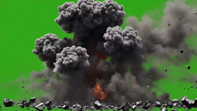 Dynamic Sequence of Explosive Eruption in Green Screen Background