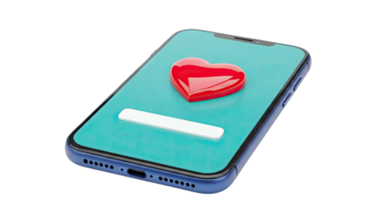 Smartphone with a red heart icon and a blank bar