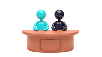 Two figures at a counter
