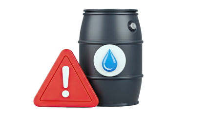 Warning Sign and Oil Drum with Water Drop Symbol