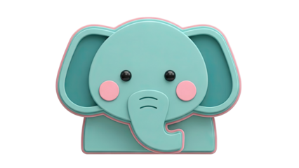 Cute 3D Teal and Pink Elephant Icon