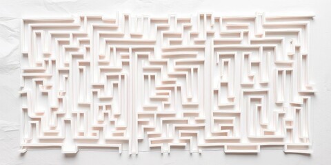 Intricate paper maze design, complex pathways, white background,  lines,  route