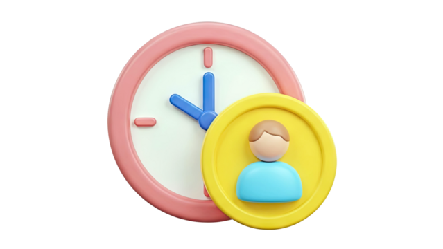 3D Icon: Person profile combined with a clock - Powered by Adobe