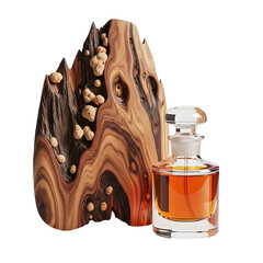 Elegant whiskey bottle with rustic wooden decor