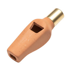 Traditional clay whistle with brass mouthpiece