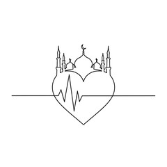 Heart with islamic architecture and pulse line
