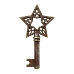 Antique bronze star-shaped key with intricate design