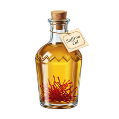 High-quality saffron oil in glass bottle with cork stopper