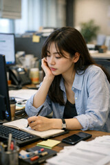 Office Worker Thinking at Desk