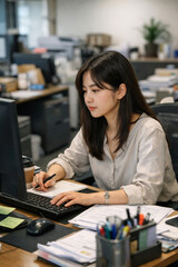 Korean Woman Working in Office