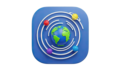 Stylized Earth with orbiting planets icon