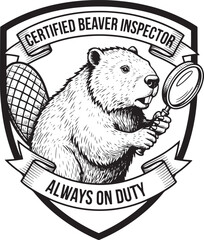 Beaver Engraving Illustration in Black and White Style