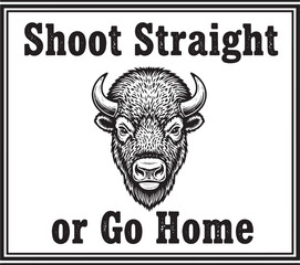 Sarcastic Black and White Engraving Style Hunting Illustration of a Bison in Vintage Etching Style