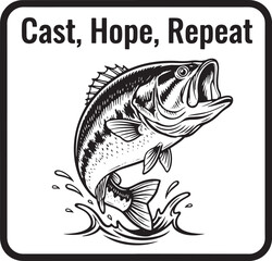 Fishing Illustration with Fish in Engraving Style