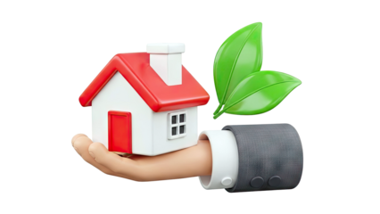 Hand holding eco-friendly house with leaves