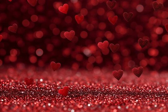 a valentine's day background with red glitter and hearts, creating an enchanting atmosphere for romantic messages Generative AI