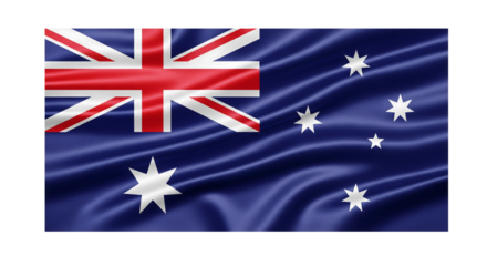 Australian flag waving with blue background and white stars and red cross