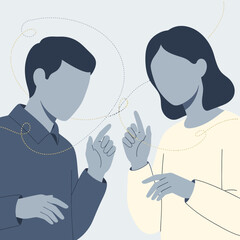 Fototapeta premium Two people communicating with dotted lines connecting them