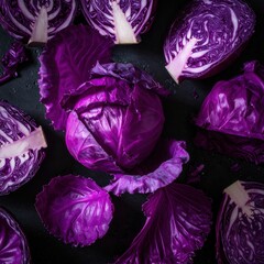 Obraz premium Vibrant Purple Cabbage Composition Displaying Freshness And Healthy Eating Concepts