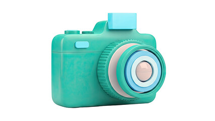 Turquoise 3D Camera Icon with Blue Accents