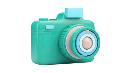 Turquoise 3D Camera Icon with Blue Accents