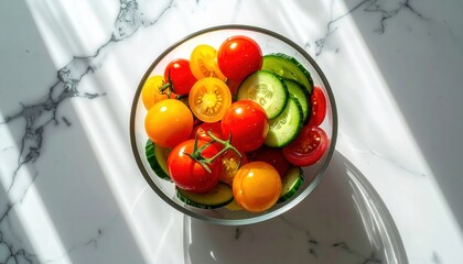 Vibrant Salad Bursting With Freshness On Minimalist Marble Surface Captures Healthy Eating