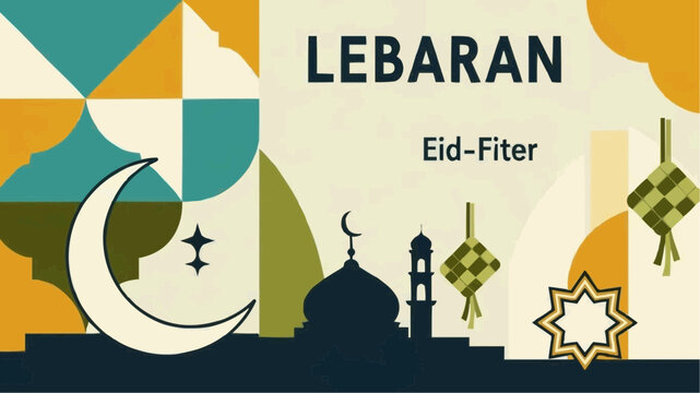 Lebaran Eid Fiter Celebration Islamic Holiday Greeting Card.