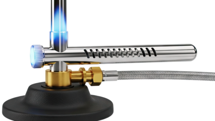 Bunsen Burner with Blue Flame and Gas Hose