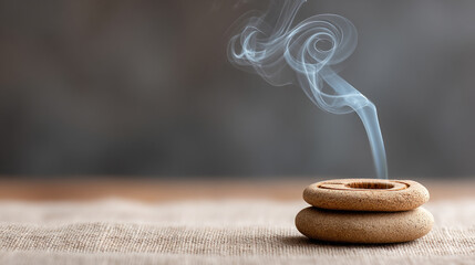 Mesmerizing swirls of incense smoke in calm atmosphere for meditation and relaxation