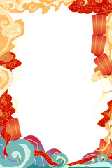 Chinese Red Cloud Border Festive Oriental Frame Design
