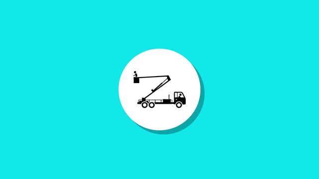 Animated bucket truck lift icon on blue background with smooth transition effects for construction and utility concepts